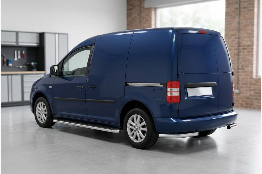 Volkswagen Caddy 2004-2010 гг. Боковые Подножки Maydos V1 (2 шт., Алюминий и Нержавейка) Макси База Image