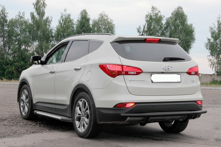 Hyundai Santa Fe 3 2012-2018 гг. Задняя дуга AK002 Черная (нерж.) Фото 2