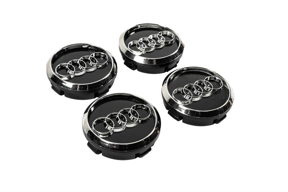Audi Заглушки в диски 60/58 мм (Черные с хромом, 4 шт.) Фото 3