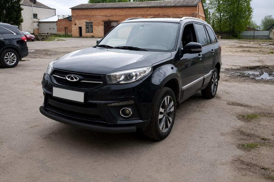 Chery Tiggo 3 2005- гг. Передняя защита ST008 Черная (Нержавейка) Фото 2