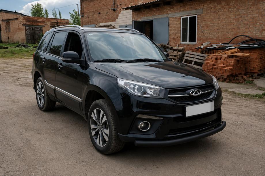 Chery Tiggo 3 2005- гг. Передняя защита ST008 Черная (Нержавейка) Фото 3