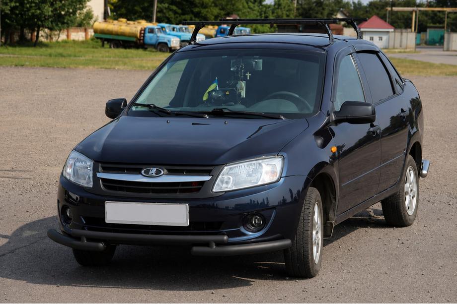 Lada Granta 2011- гг. Передняя защита ST009-2 Black (нерж.) Фото 2
