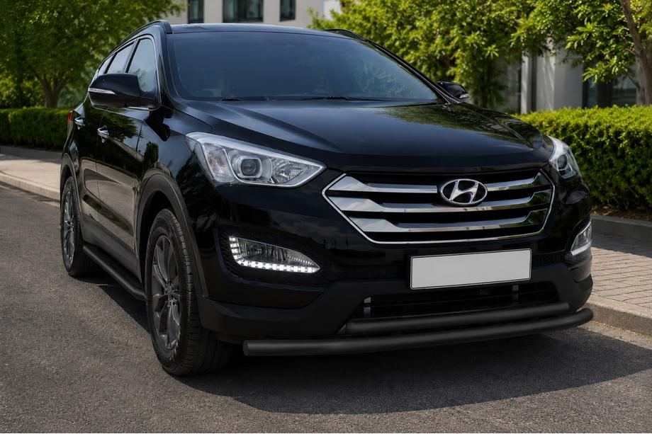 Hyundai Santa Fe 3 2012-2018 гг. Передняя дуга защиты ST014 Black (нержавеющая сталь) Image