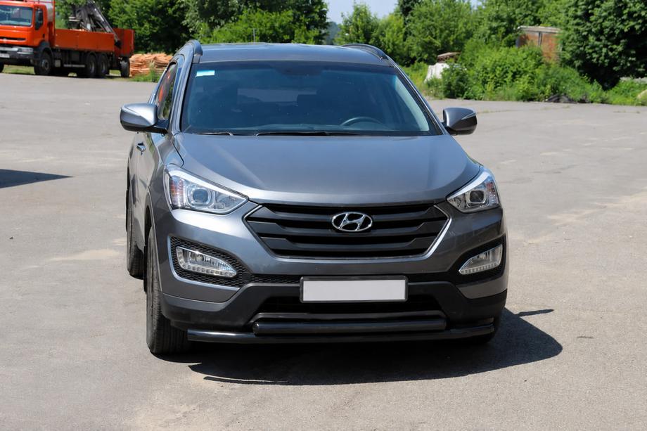 Hyundai Santa Fe 3 2012-2018 гг. Передняя дуга защиты ST014 Black (нержавеющая сталь) Фото 3