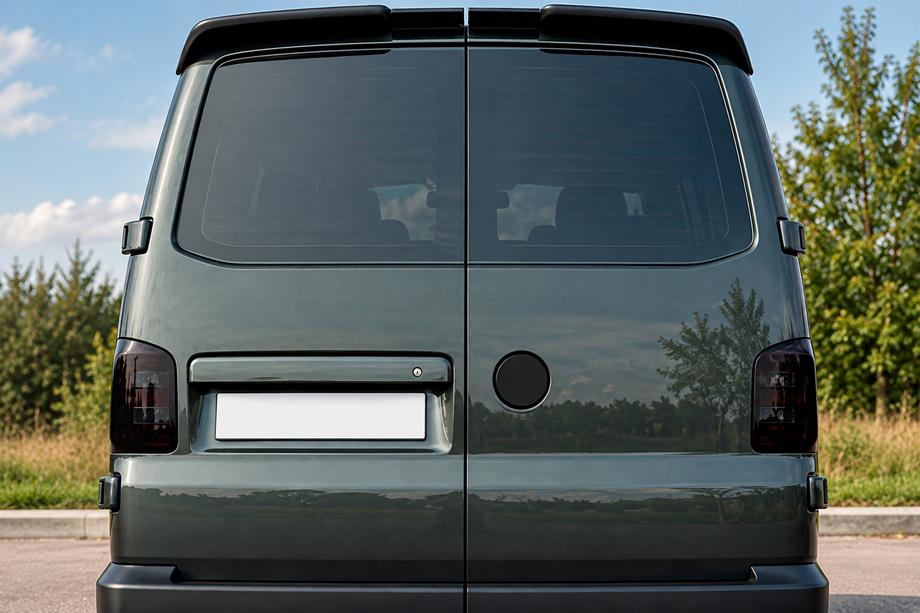 Volkswagen T5 Multivan 2003–2010 гг. Спойлер DPT (распашные двери, черный глянец) Image