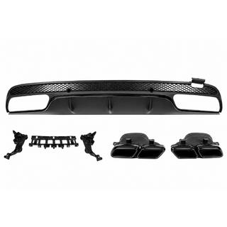 Задний диффузор с насадками выхлопа Black (дизайн C63 2014-2018) Mercedes C-class W205 2014-2021 гг. фото 1