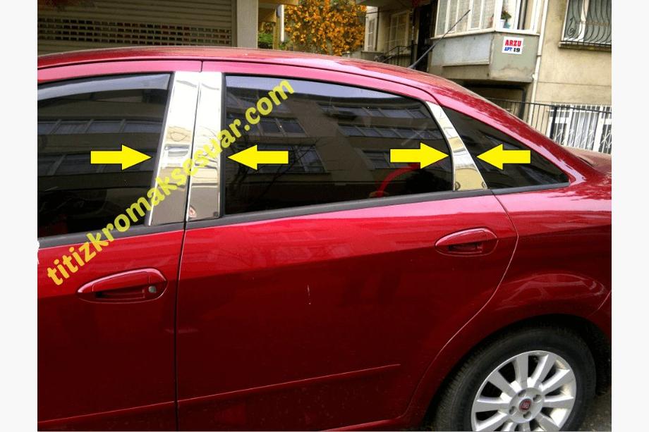 Fiat Linea 2006-2018 гг. Накладки на дверные стойки из нержавеющей стали (6 шт) Фото 2