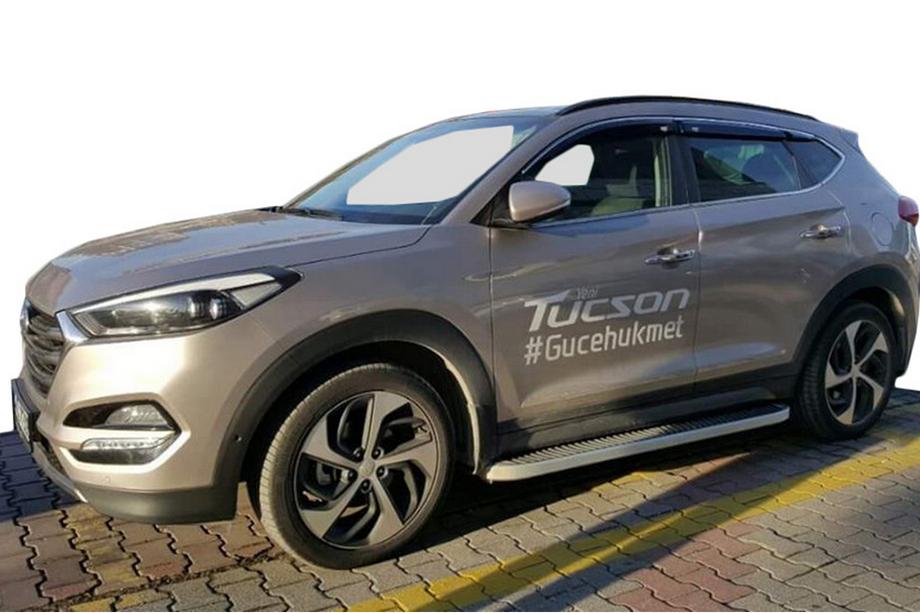 Hyundai Tucson TL 2016-2021 гг. Боковые Подножки Tayga Grey (2 шт., Алюминий) Image