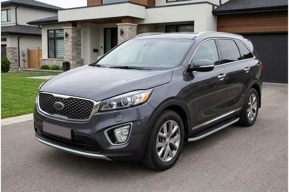 Kia Sorento III UM 2014-2020 гг. Боковые Подножки Tayga Grey (2 шт., Алюминий) Image