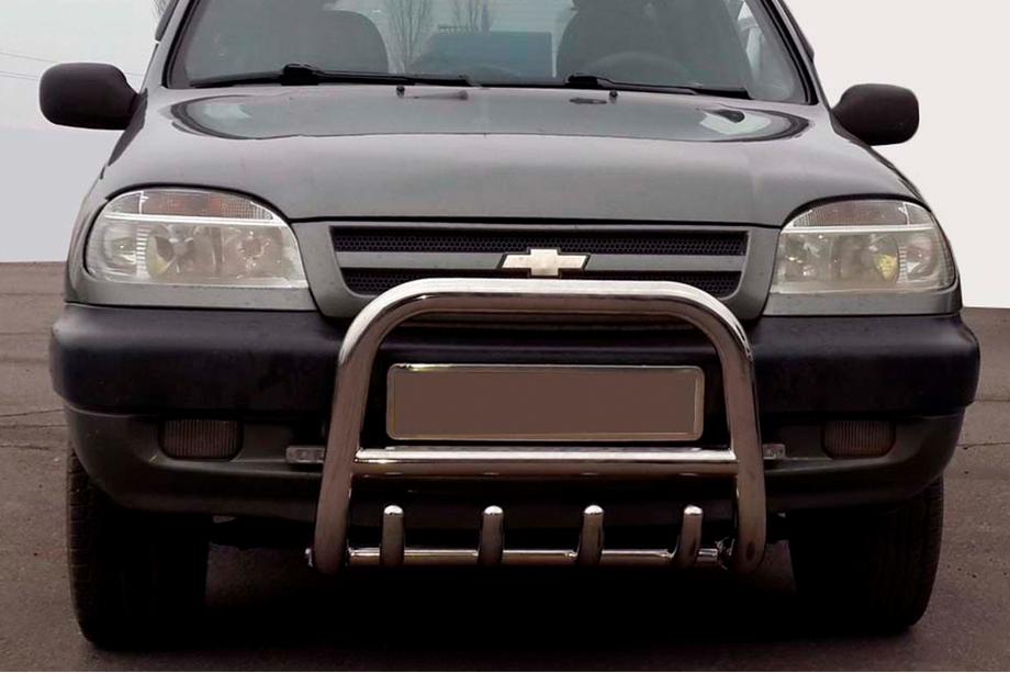 Chevrolet Niva 1998-2020 гг. Кенгурятник QT006 (нержавейка) Image