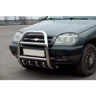 Кенгурятник QT007 (нержавейка) Chevrolet Niva 1998-2020 гг. фото 1