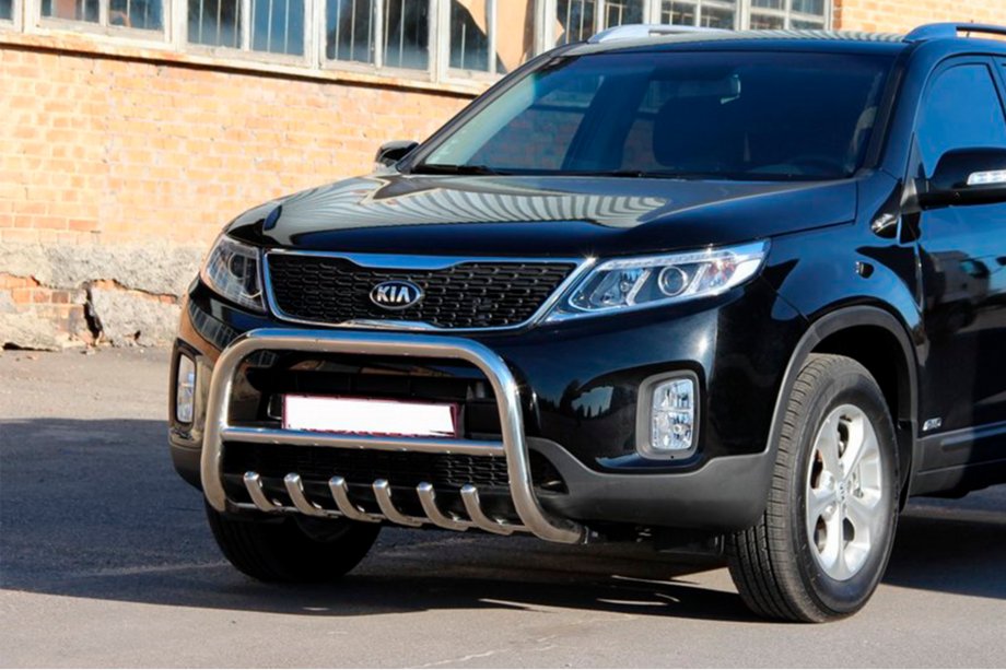 Kia Sorento II XM 2009-2014 гг. Защита переднего бампера WT021 (нерж. сталь) Фото 2