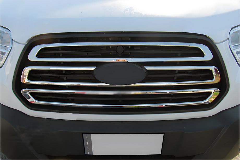 Ford Transit 2014- гг. Хромированные Накладки на Решетку (2014-2018, 3 шт, Нержавеющая Сталь) OmsaLine - Итальянская Нержавеющая Сталь Image