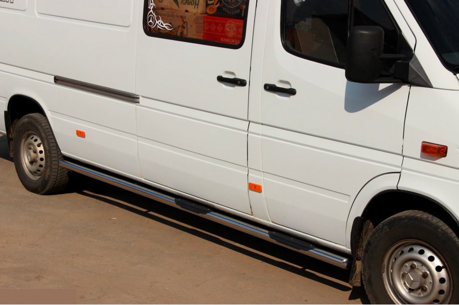 Mercedes Sprinter W901/902/903/904/905 1995–2006 гг. Боковые трубы (2 шт., нержавейка) Средняя База, Ø60 Image