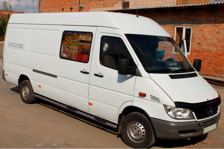 Mercedes Sprinter W901/902/903/904/905 1995–2006 гг. Боковые трубы (2 шт., нержавейка) Средняя база, Ø70 Фото 5