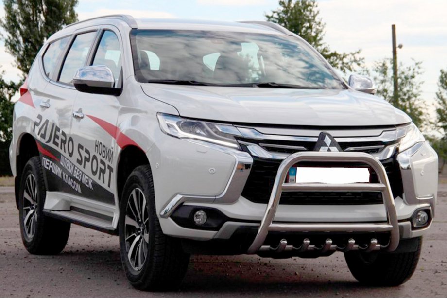 Mitsubishi Pajero Sport 2015- гг. Передняя защита WT008 (нержавейка) Фото 2