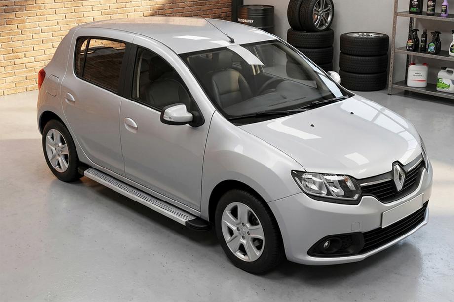Renault Sandero 2013-2022 гг. Боковые Подножки Maya V2 (2 шт., Алюминий) Image