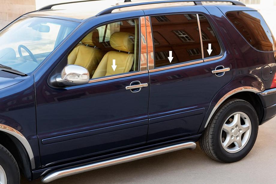 Mercedes ML W163 1997-2005 гг. Наружные молдинги окон нержавейка (6 шт) Carmos - Турецкая Нержавеющая Сталь Image