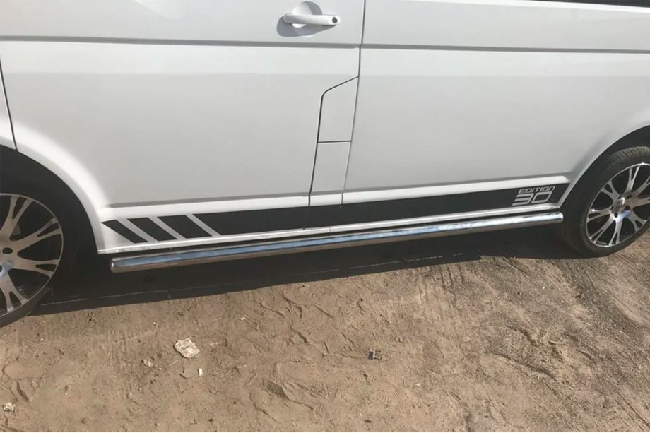 Volkswagen T5 2010-2015 гг. Боковые трубы (2 шт., нержавейка) 60мм, Длинная база Фото 4