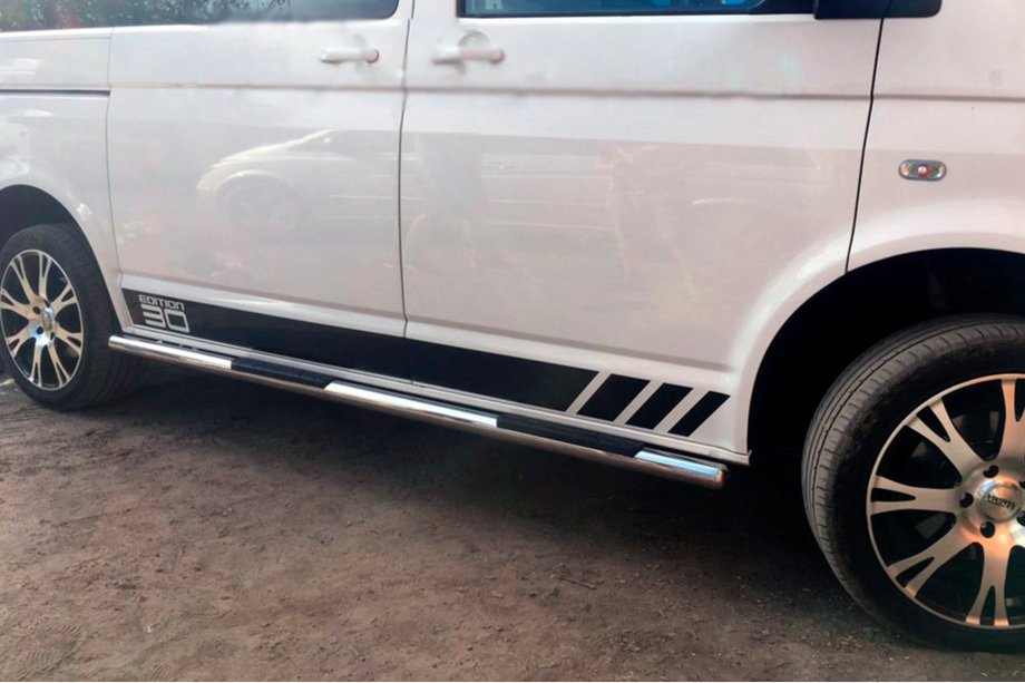 Volkswagen T5 Multivan 2003–2010 гг. Боковые трубы (2 шт., нержавейка) 60мм, Длинная база Фото 7