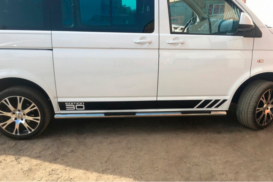 Volkswagen T5 Multivan 2003–2010 гг. Боковые трубы (2 шт., нержавейка) 60мм, Длинная база Фото 9