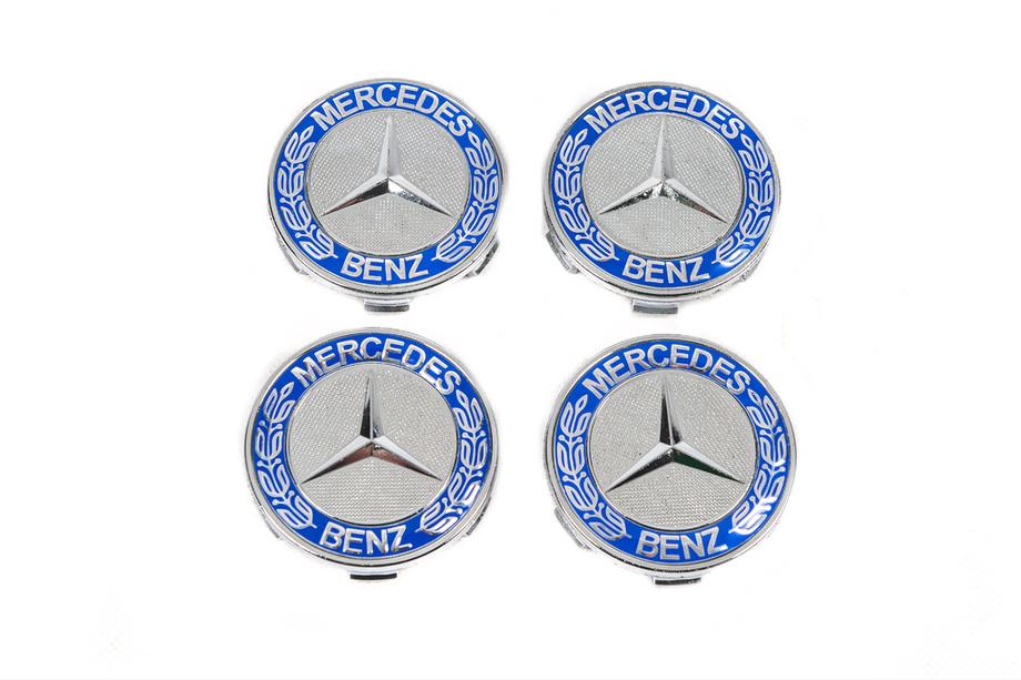 Mercedes-Benz Колпачки на диски 71/75 мм без кольца (4 шт, синие V2) Фото 3