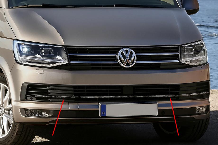 Volkswagen T6 2015-2024 гг. Накладки на решетку бампера 2015-2019 (3 шт, карбон) Фото 1