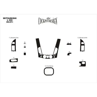 Накладки на панель приборов (13 деталей) Mitsubishi L200 2006-2015 гг. фото 4