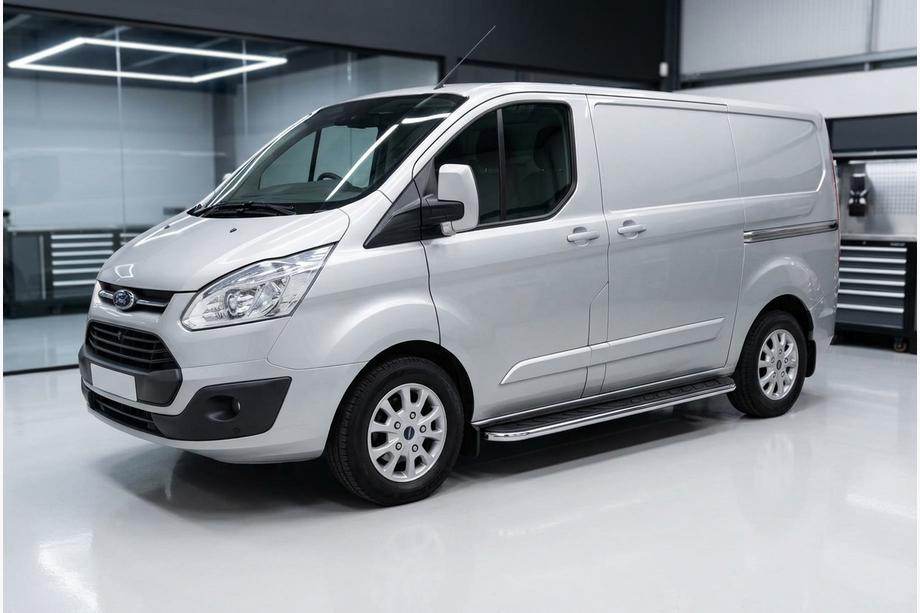 Ford Custom 2013-2022 гг. Боковые Подножки Maydos V1 (2 шт., Алюминий и Нержавейка) Image