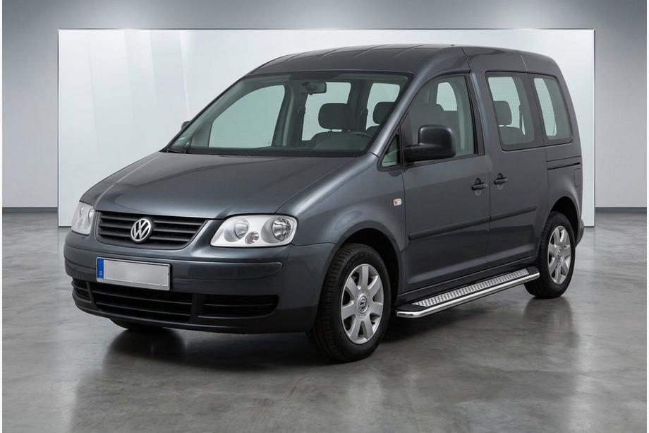 Volkswagen Caddy 2004-2010 гг. Боковые Подножки Maydos V2 (2 шт., Алюминий и Нержавейка) Image