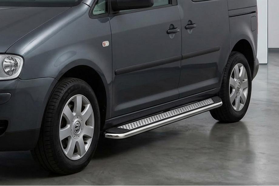 Volkswagen Caddy 2010-2015 гг. Боковые Подножки Maydos V2 (2 шт., Алюминий и Нержавейка) Image