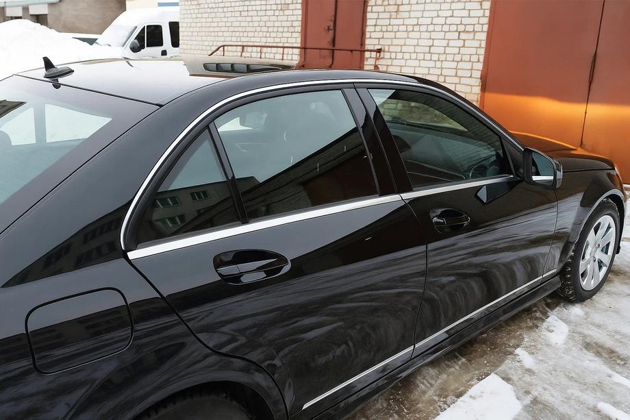 Mercedes C-class W204 2007-2015 гг. Хромированные накладки на молдинги стекол (6 шт, нержавейка) Фото 1
