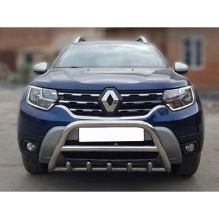 Защита переднего бампера без надписи WT003 (нержавейка) Dacia Duster 2018-2024 гг. фото 1