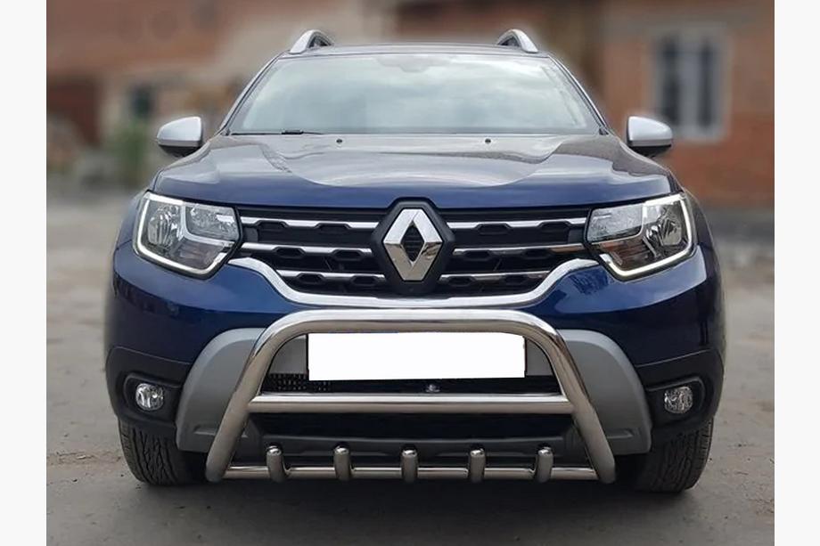 Dacia Duster 2018-2024 гг. Защита переднего бампера без надписи WT003 (нержавейка) Image
