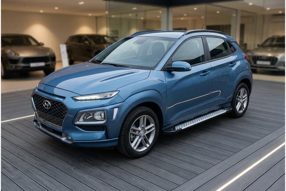 Hyundai Kona 2017-2023 гг. Боковые пороги Allmond Grey (2 шт., алюминий) Image