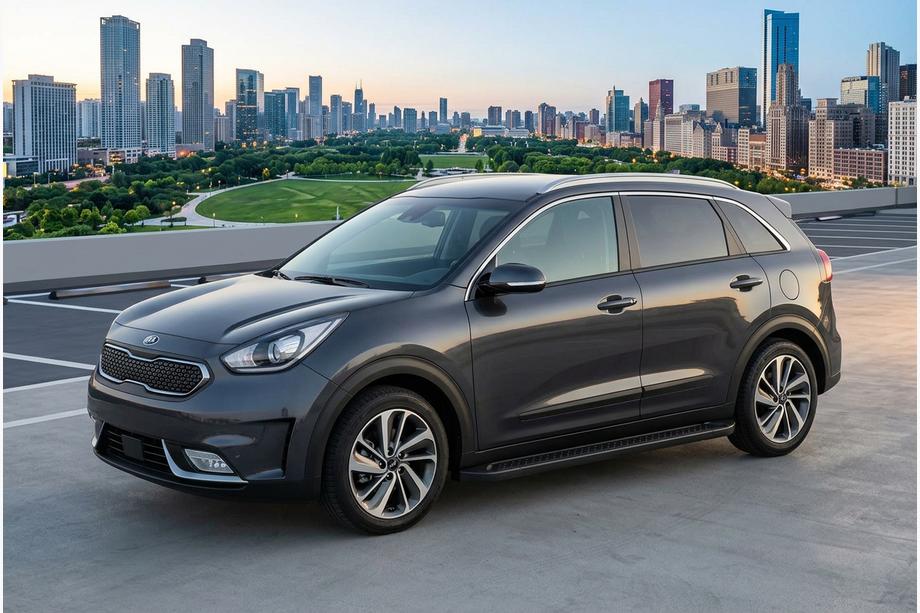 Kia Niro 2016–2021 гг. Боковые Подножки Allmond Black (2 шт., Алюминий) Фото 1