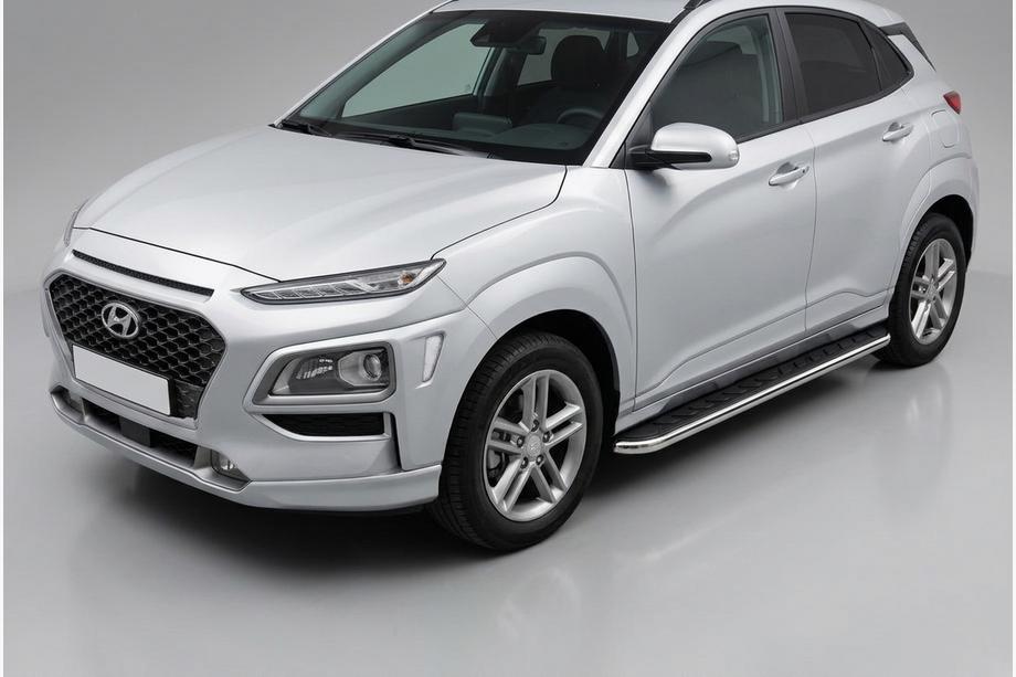 Hyundai Kona 2017-2023 гг. Боковые Подножки Maydos V1 (2 шт., Алюминий) Image