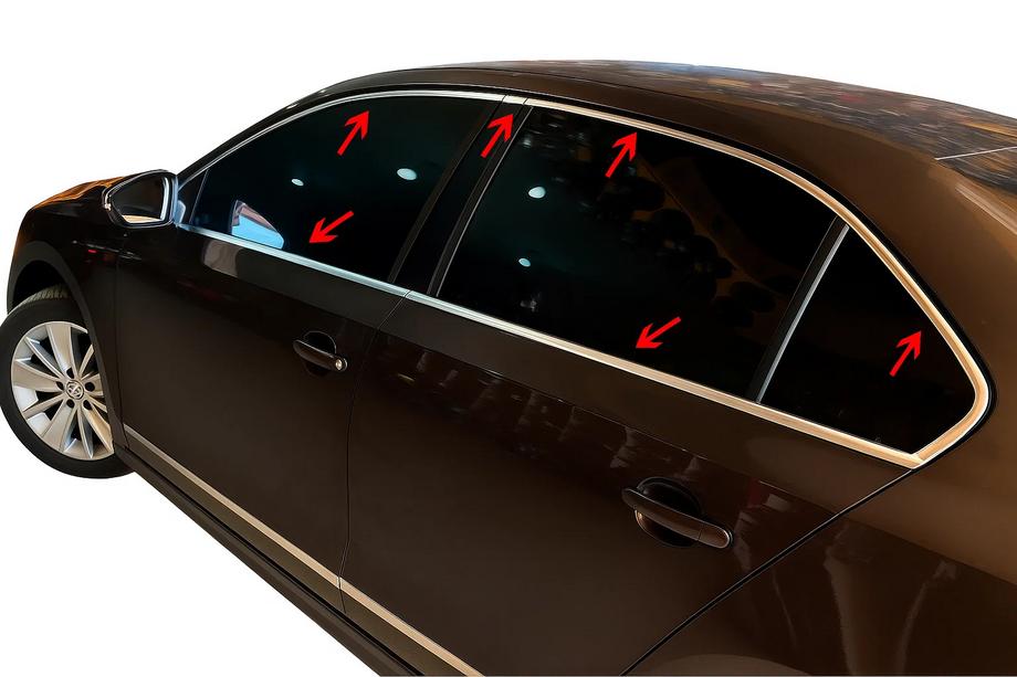 Volkswagen Jetta 2011-2018 гг. Полный комплект хромированных окантовок окон нержавейка (12 шт.) Carmos - Турецкая Нержавеющая Сталь Фото 1