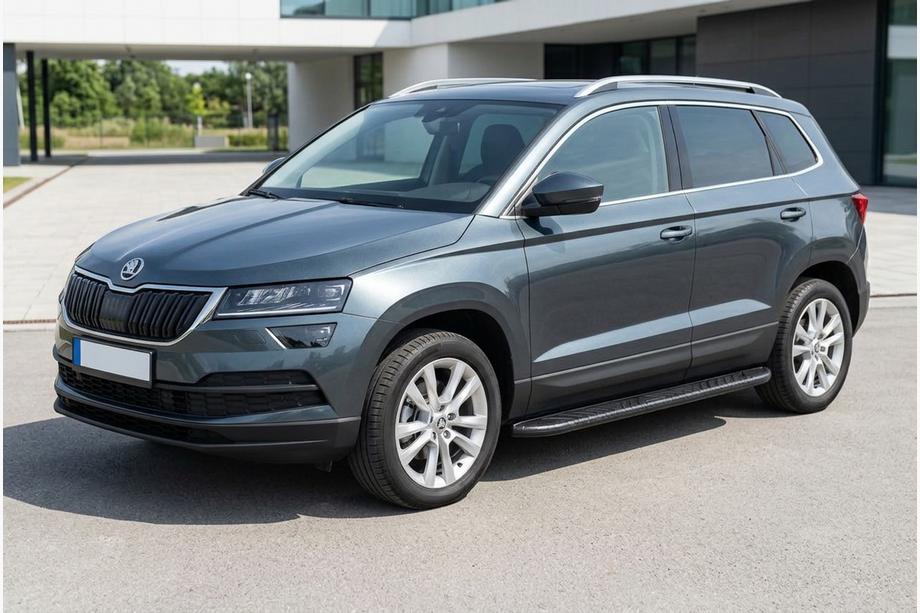 Skoda Karoq 2018- гг. Боковые пороги Bosphorus Black (2 шт., алюминий) Image