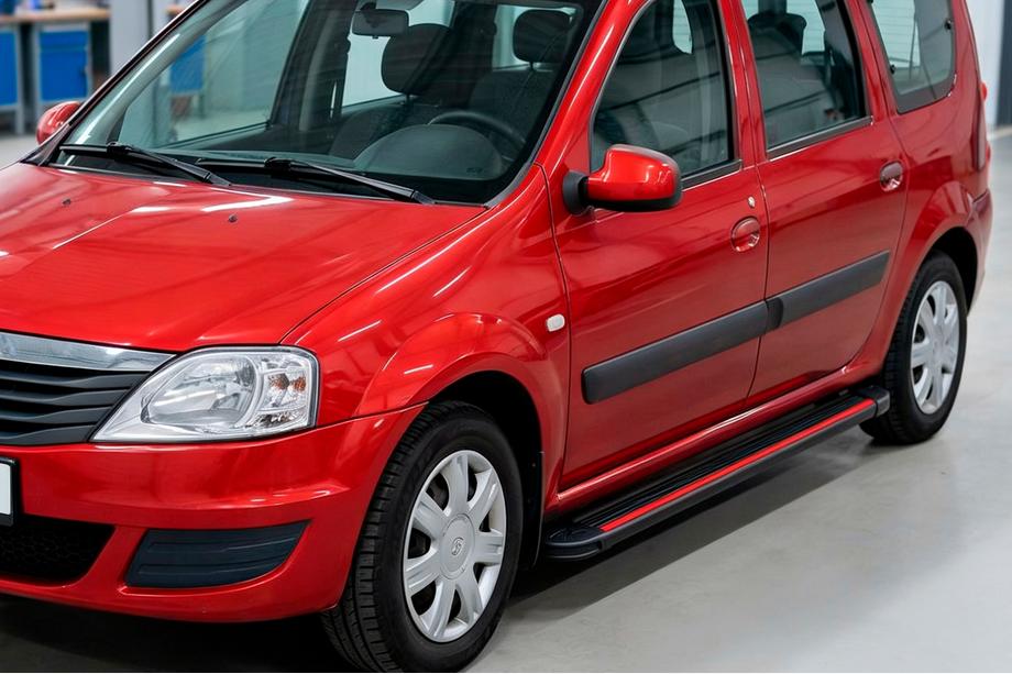 Dacia Logan MCV 2004-2014 гг. Боковые Подножки Maya Red (2 шт., Алюминий) Фото 1