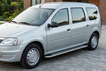 Lada Largus 2012- гг. Боковые Подножки Maydos V2 (2 шт., Алюминий и Нержавейка) фото 1