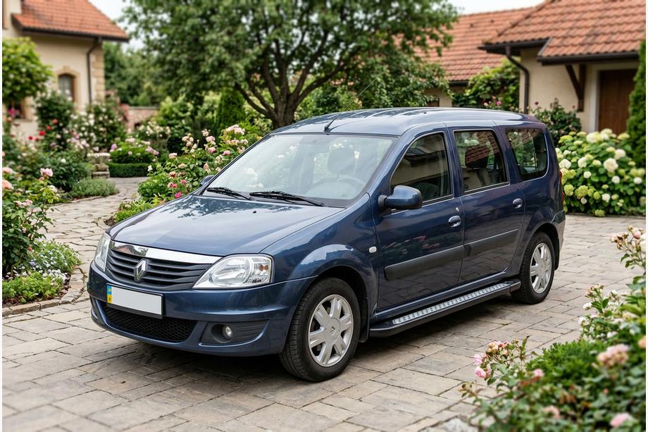 Renault Logan MCV 2005-2013 гг. Боковые пороги New Vision Black (2 шт., алюминий) Фото 1