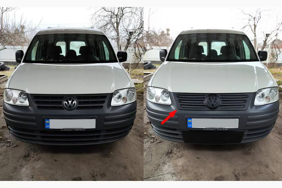 Volkswagen Caddy 2004-2010 гг. Зимняя накладка на решетку радиатора (верхняя) Фото 1
