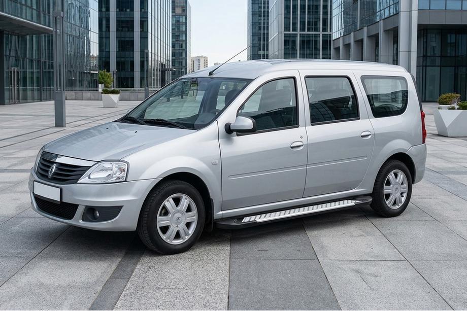Renault Logan MCV 2005-2013 гг. Боковые Подножки Allmond Grey (2 шт., Алюминий) Image