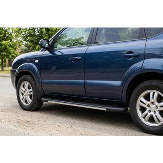 Боковые пороги Bosphorus Grey (2 шт., алюминий) Hyundai Tucson JM 2004- гг. фото 1