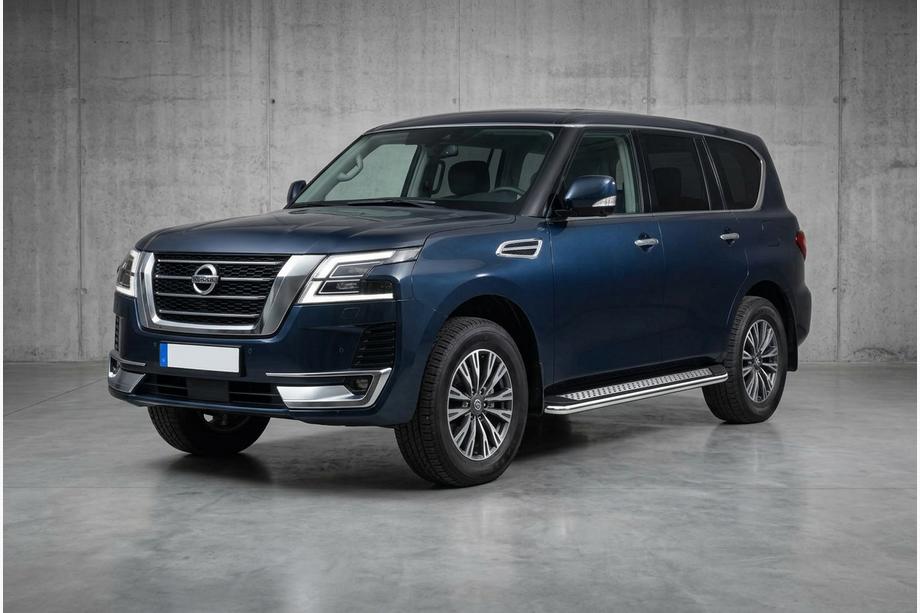 Nissan Patrol Y62 2010-2024 гг. Боковые Подножки Maydos V2 (2 шт., Алюминий и Нержавейка) Фото 1