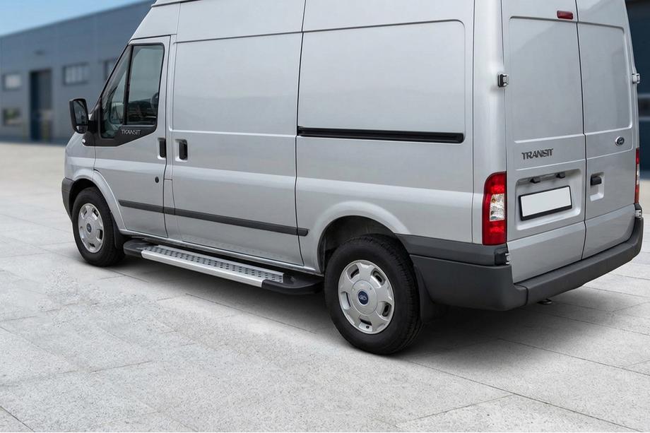 Ford Transit 2000–2014 гг. Боковые Подножки New Vision Grey (2 шт., Алюминий) L3/L4 (длинная) Image