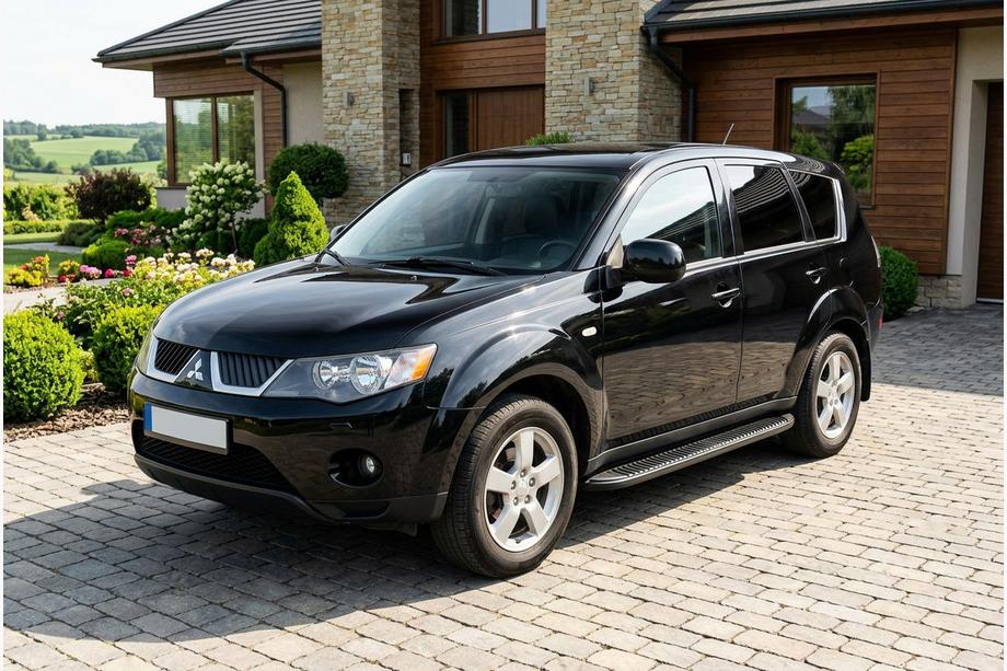 Mitsubishi Outlander 2006-2012 гг. Боковые Подножки Tayga Black (2 шт., Алюминий) Image