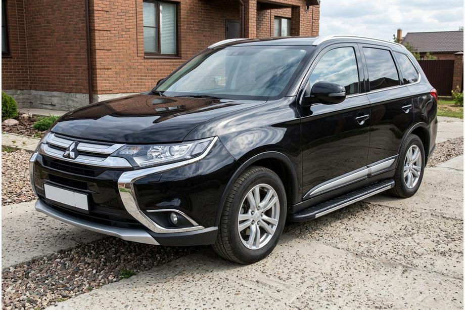 Mitsubishi Outlander 2012-2021 гг. Боковые пороги Bosphorus Grey (2 шт., алюминий) Image