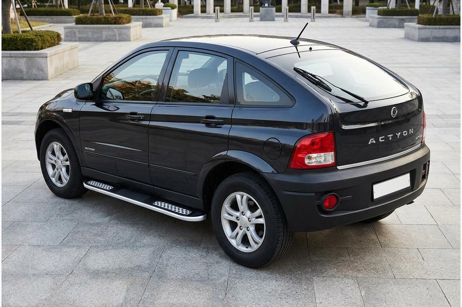 SsangYong Action 2005-2018 гг. Боковые Подножки Tayga V2 (2 шт., Алюминий) Image